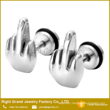 16G Punk Stainless Steel Middle Finger Earring Stud Fake Plugs